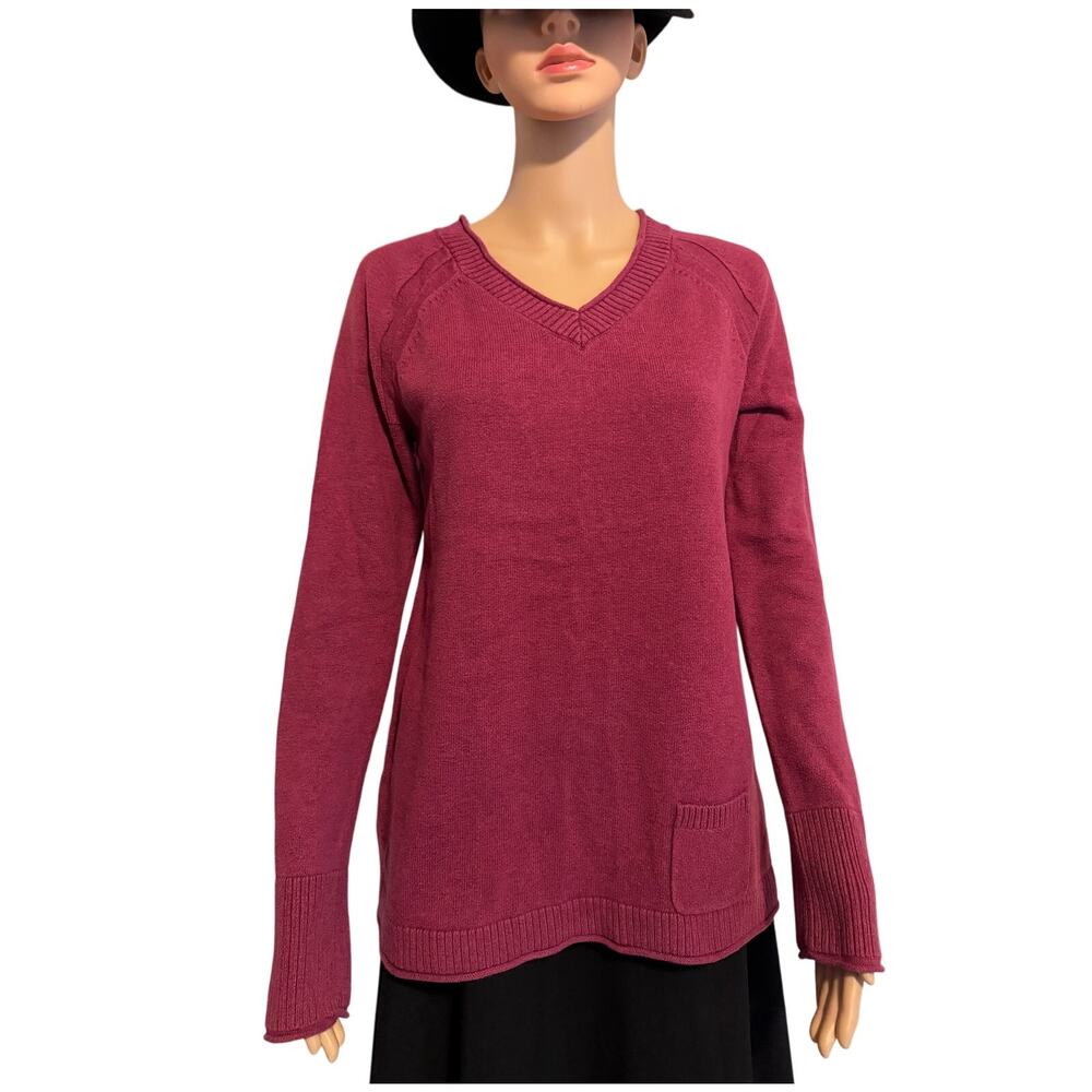 Eddie Bauer Cotton Blend V Neck Sweater in Mulberry, Women's Size M
